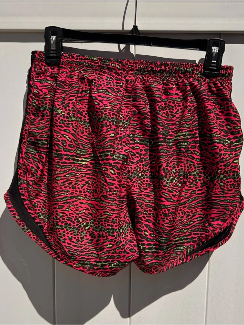 Nike Hot Pink, Black and Neon Green Animal-Print Athletic Shorts | Size Medium